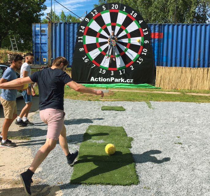 Prague: Giant Football Darts Game with Round of Beers & BBQ - One hour of giant foot darts