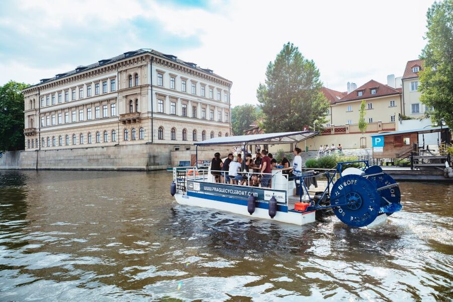 Prague: Swimming Beer Bike on A Cycle Boat - From the National Theater toward Prague’s central bridges
