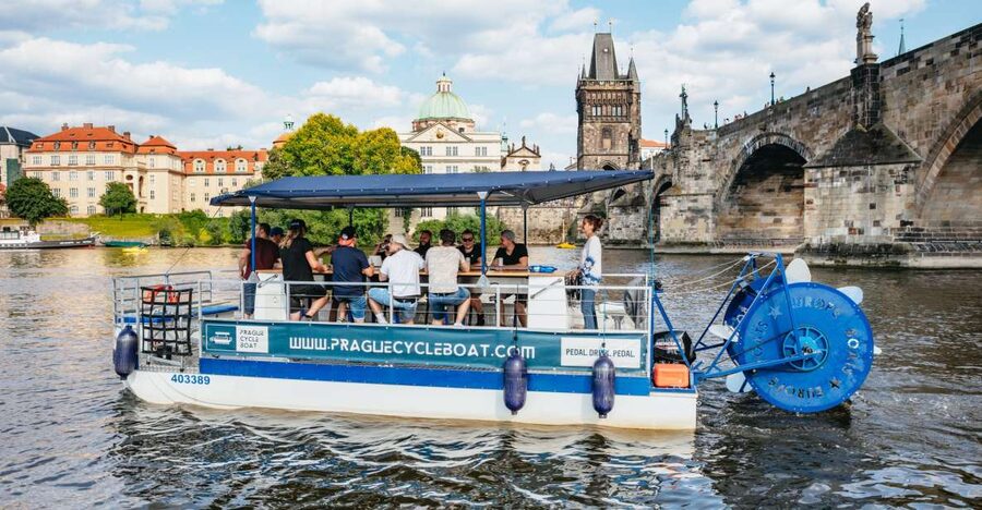 Prague: Swimming Beer Bike on A Cycle Boat - Mánesův most and the Charles Bridge view